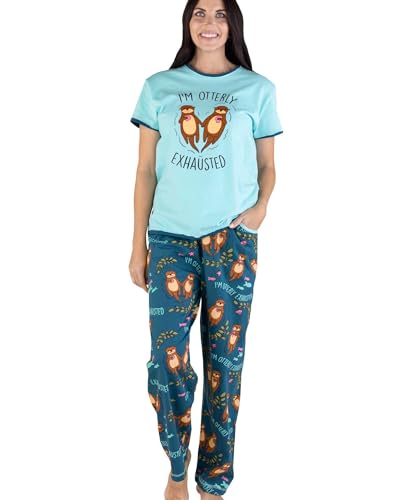 Lazy One Damen Pyjama Set Kurzarm mit niedlichen Prints Relaxed Fit, Im Otterly Exhausted Pyjama-Set, L Lazy One Damen Pyjama Set Kurzarm mit niedlichen Prints Relaxed Fit, Im Otterly Exhausted Pyjama-Set, L von Lazy One
