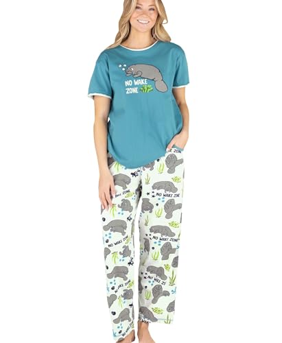 Lazy One Damen Pyjama Set Kurzarm mit niedlichen Prints Relaxed Fit, No Wake Zone Schlafanzug-Set, M von Lazy One