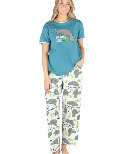 Lazy One Damen Pyjama Set Kurzarm mit niedlichen Prints Relaxed Fit, No Wake Zone Schlafanzug-Set, XL von Lazy One