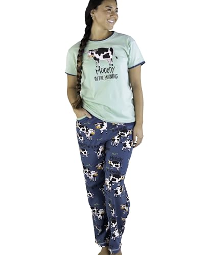 Lazy One Damen Pyjama Set Kurzarm mit niedlichen Prints Relaxed Fit, Pyjama-Set "Moody in am", M von Lazy One