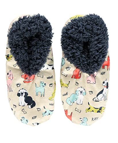 Lazy One Fuzzy Feet Hausschuhe für Damen, niedliches Fleece-gefüttertes Hausschuhe, niedliches Hunde- und Katzen-Design, Ruff Night Bunte Fuzzy Feet, Large-X-Large von Lazy One