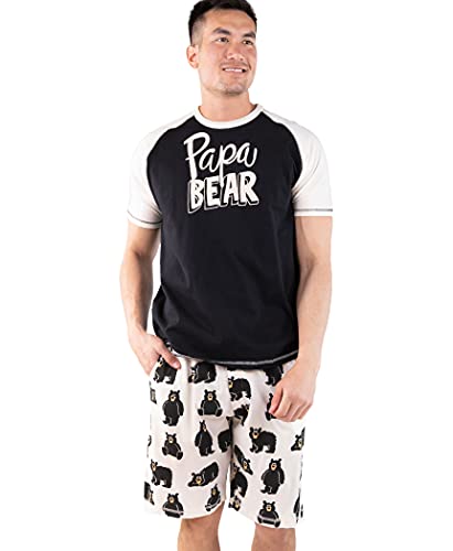 Lazy One Herren Schlafshorts Set, Passendes Nachtwäsche Hemd und Kurze Set für Herren, Baumwolle Pyjama Shorts und T-Shirt, Papa Bear Herren Short Set, X-Large von Lazy One