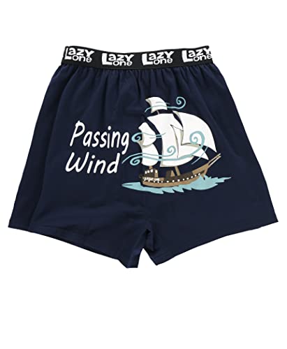 Lazy One Lustige Boxershorts, Neuheit Boxershorts, humorvolle Unterwäsche, Gag Geschenke für Männer, Ozean Designs, Boxer, Motiv: "Passing Wind", Blau, XX-Large von Lazy One