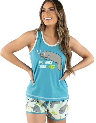 Lazy One Passender Pyjama für Damen, niedliche Pyjama-Shorts und Tank Top Set, Manatee, S von Lazy One