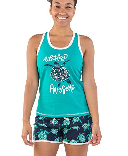 Lazy One Passender Pyjama für Damen, niedliche Pyjama-Shorts und Tank Top Set, Turtley Genial, M von Lazy One