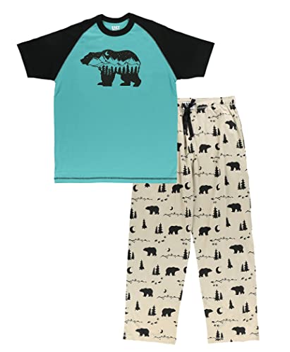 Lazy One Pyjama-Sets für Herren, kurzärmeliges Baumwoll-Pyjama-Hemd und Hose mit lustigen Tierdrucken, bequemer Pyjama für Herren, Pyjama-Set mit Bergbär-Motiv, X-Large von Lazy One