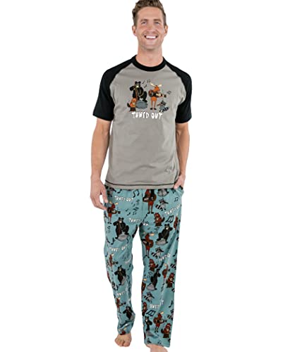 Lazy One Pyjama-Sets für Herren, kurzärmeliges Baumwoll-Pyjama-Hemd und Hose mit lustigen Tierdrucken, bequemer Pyjama für Herren, Tuned Out Pyjama-Set, Large von Lazy One