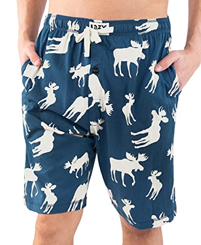 Lazy One Pyjama-Shorts für Herren, Pyjamahose, Nachtwäsche, Blauer Elch, M von Lazy One