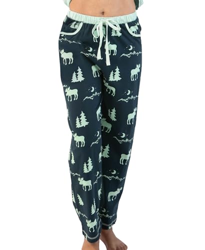 Lazy One Schlafanzug für Damen, süße Elch-Pyjamahose und Oberteil separat, bergelch-Pyjamahose, Größe L, Pyjamahose mit Elchmotiv, L von Lazy One