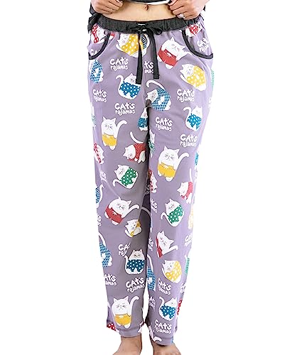 Lazy One Schlafanzug für Damen, süße Pyjamahose, Katzen- und Hunde-Pyjama für Damen, bequemer Damen-Pyjama, Cat's Pajamas Damen Pyjamahose, M von Lazy One