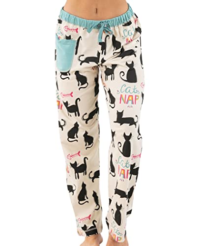 Lazy One Schlafanzug für Frauen, niedlicher Hunde- und Katzen-Pyjamahose und Oberteil separat erhältlich, Cat Nap Damen Pyjamahose, Blau, M von Lazy One