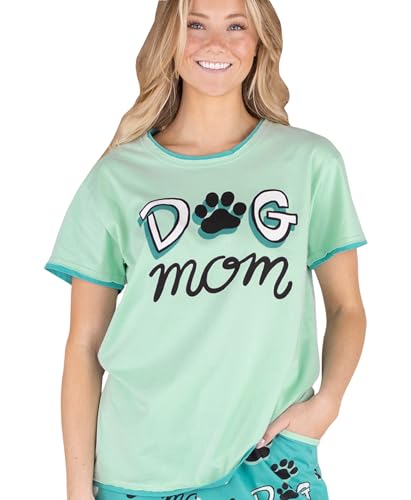 Lazy One Schlafanzug für Frauen, niedlicher Hunde- und Katzen-Pyjamahose und Oberteil separat erhältlich, Dog Mom Damen Pyjama-Shirt, M von Lazy One