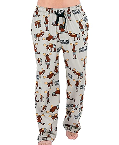 Lazy One Tier-Pyjamahose für Herren, separate Herrenhose, Loungehose, Hellgraue Pyjamahose mit Aufschrift "Don't Do Mornings Elch", Medium von Lazy One