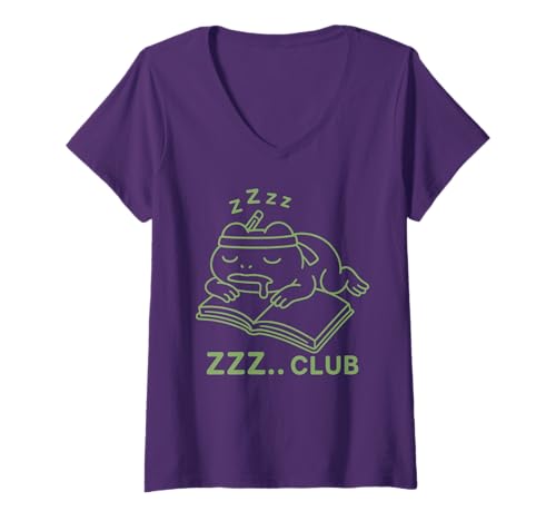Damen Kawaii Schlafender Frosch Schule Hausaufgaben Harajuku Japanischer Schlaf T-Shirt mit V-Ausschnitt Damen Kawaii Schlafender Frosch Schule Hausaufgaben Harajuku Japanischer Schlaf T-Shirt mit V-Ausschnitt von Lazy Sleeping Frog J-Fashion Harajuku Pajama