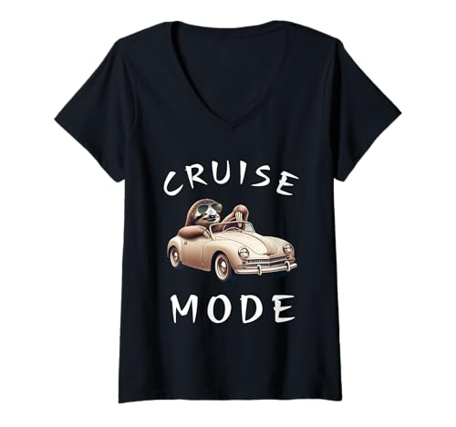 Damen Faultier Tier Fahren Auto Kreuzfahrt Modus Urlaub Geschenk Männer Frauen T-Shirt mit V-Ausschnitt Damen Faultier Tier Fahren Auto Kreuzfahrt Modus Urlaub Geschenk Männer Frauen T-Shirt mit V-Ausschnitt von Lazy Sloth Animal Birthday Present for Boys Girls