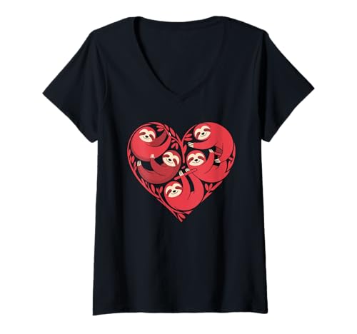 Damen Fauler Faultier Herzförmig Bär Faultiere T-Shirt mit V-Ausschnitt Damen Fauler Faultier Herzförmig Bär Faultiere T-Shirt mit V-Ausschnitt von Lazy Sloths Lover Gifts