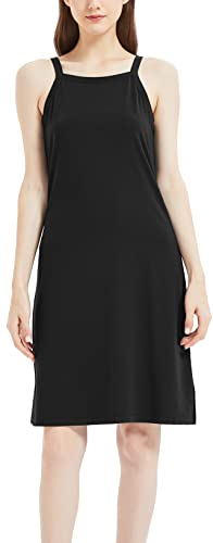 LazyCozy Damen Nachthemd Bambus Ärmellos Tank Nachtwäsche Breiter Träger Full Slip Sleep Shirt, Schwarz, Small von LazyCozy