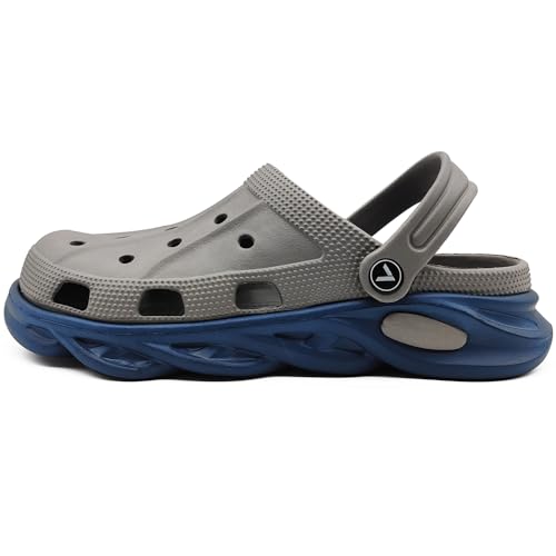 LazyWalk Herren atmungsaktiv Leichtgewicht Clogs Hausschuhe mit Belüftungslöchern | Wasserschuhe für Garten, Strand & Freizeit | rutschfest & Bequem | Dunkelblaugrau | Größe 43-44 von LazyWalk