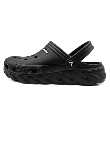 LazyWalk Herren atmungsaktiv Leichtgewicht Clogs Hausschuhe mit Belüftungslöchern | Wasserschuhe für Garten, Strand & Freizeit | rutschfest & Bequem | Schwarz | Größe 44-45 von LazyWalk