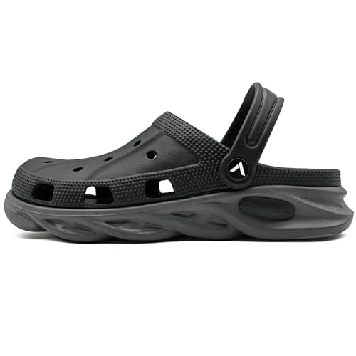 LazyWalk Herren atmungsaktiv Leichtgewicht Clogs Hausschuhe mit Belüftungslöchern | Wasserschuhe für Garten, Strand & Freizeit | rutschfest & Bequem | Schwarzgrau | Größe 42-43 von LazyWalk