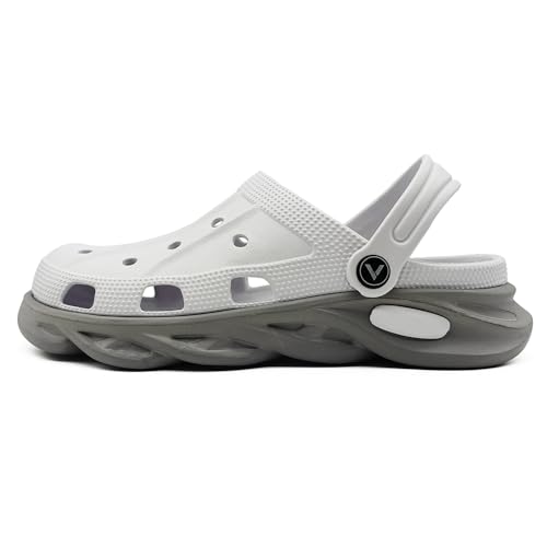 LazyWalk Herren atmungsaktiv Leichtgewicht Clogs Hausschuhe mit Belüftungslöchern | Wasserschuhe für Garten, Strand & Freizeit | rutschfest & Bequem | Weißgrau | Größe 41-42 von LazyWalk
