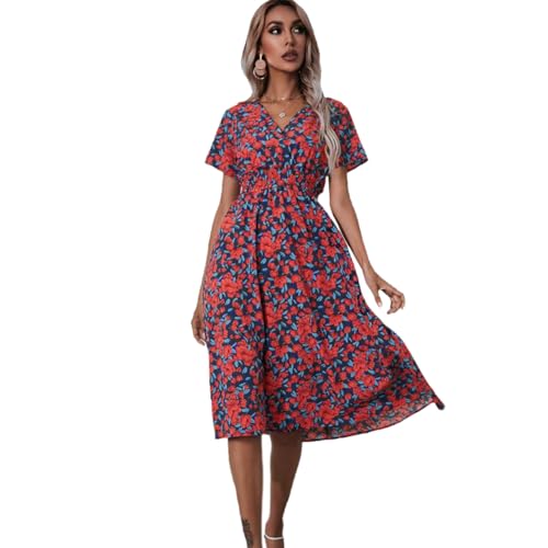 Damen Sommerkleid Elegantes A Linie Kleid Minikleid Knielang Kleid Damen Kurzarm Tunikakleid für Sommer Strand von Lazz1on