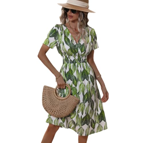 Damen Sommerkleid Elegantes A Linie Kleid Minikleid Knielang Kleid Damen Kurzarm Tunikakleid für Sommer Strand von Lazz1on