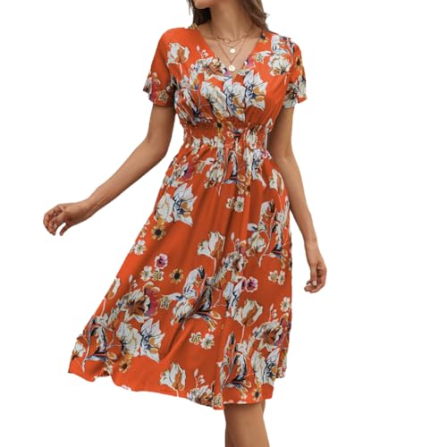 Damen Sommerkleid Elegantes A Linie Kleid Minikleid Knielang Kleid Damen Kurzarm Tunikakleid für Sommer Strand von Lazz1on