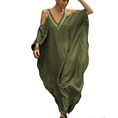 Lazz1on Damen Bohemian Strandkleid Kaftan Nachthemd Maxi Langes Loungewear Vertuschungen Robe Sarong Pareo von Lazz1on