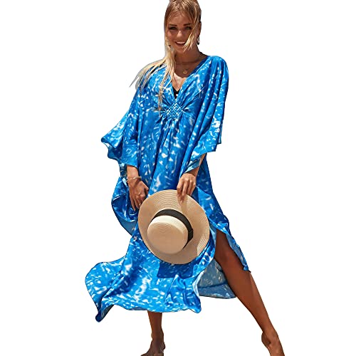 Lazz1on Damen Strandkleider Kaftan Langes Beachwear Sommer Pareos Bikini Cover Ups Strandponcho von Lazz1on