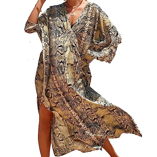 Lazz1on Kaftan Damen Lange Boho Strandkleider Sommer Maxikleid Pareo Bikini Cover Ups für Urlaub und Strand von Lazz1on