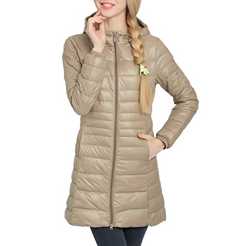 Lazzboy Damen Winterjacke Frauen Mantel Leichte Oberbekleidung Solide Kapuzenreißverschlüsse Daunenjacken Wintermantel Jacke Steppmantel S-7XL (Khaki,6XL) von Lazzboy Store