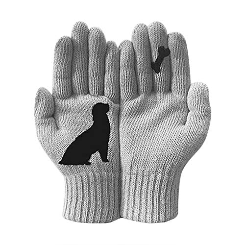 Lazzboy Handschuhe Damen Touchscreen Wollhandschuhe Herbst Und Winter Im Freien Warme Hundeknochen Druckhandschuhe Schnee Blume Druck Halten Warm Für Frauen Männer (Grau) von Lazzboy Store