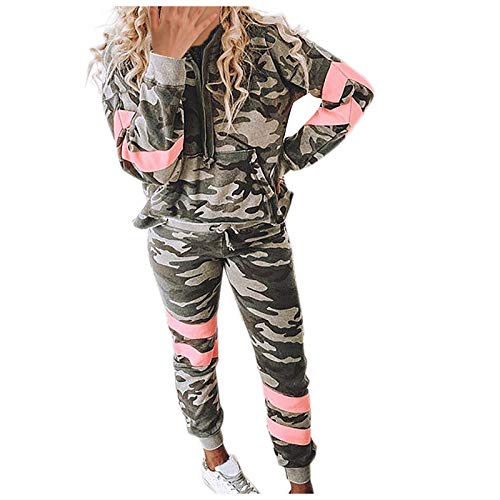 Lazzboy Jogginganzug Damen Camouflage Printed Sets Kapuzenpullover Lounge Wear Anzug Sport Set Freizeitanzug Sportanzug Trainingsanzug für Running Yoga Gym Sportswear (Armeegrün,2XL) von Lazzboy Store