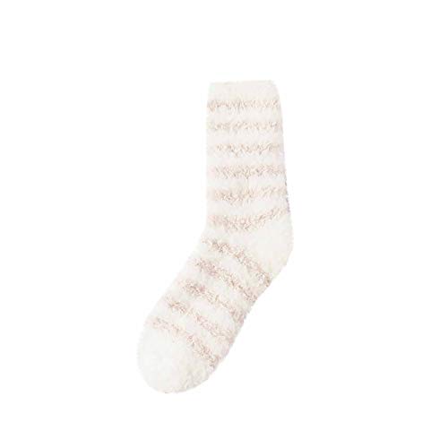 Lazzboy Kuschelsocken Damen Winter Super Soft Warm Gemütliche Fuzzy Fleece-gefütterte Boden Middle Tude Streifen Süssigkeiten Farben Socken (Khaki) von Lazzboy Store