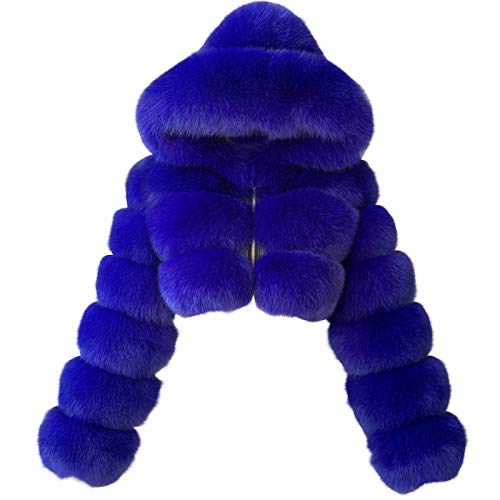 Lazzboy Mantel Frauen Faux Hooded Langarm Oberbekleidung Kunstpelz Lang Damen Kunstfell Mit Kapuze, Pelz Mäntel Felljacke Plüschmantel Teddyfell Parka Overcoat Winter (Blau,S) von Lazzboy Store
