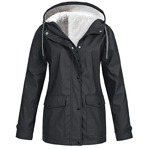 Lazzboy Regenjacke Damen Wintermantel Winterjacke Frauen Hoodie Kapuzen Solid Plüsch Regen Outdoor Plus Size Kapuzenregenmantel Winddichter Jackenmantel (Dunkelgrau,5XL) von Lazzboy Store