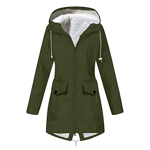 Lazzboy Regenmantel Frauen Plüsch Regen Kapuzenregenmantel Winddichter Jackenmantel Damen Gefüttert Wasserdicht Winter Warme Lang Regenjacke Mit Kapuze Windbreaker (Armeegrün,2XL) von Lazzboy Store