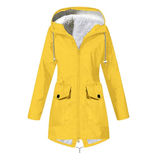 Lazzboy Regenmantel Frauen Plüsch Regen Kapuzenregenmantel Winddichter Jackenmantel Damen Gefüttert Wasserdicht Winter Warme Lang Regenjacke Mit Kapuze Windbreaker (Gelb,5XL) von Lazzboy Store