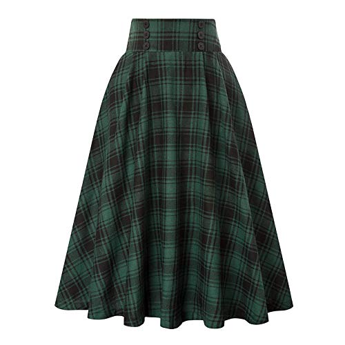 Lazzboy Rock Damen Kurz Petticoat Frauen Plaid Vintage High Waist Rockabilly A Linie Retro Swing 1950 Röcke Kariert Kilt-Rock Faltenröcke Tartan Minirock Skirt (Grün,M) von Lazzboy Store