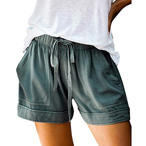 Lazzboy Store Freizeithose Shorts Damen Leinenshorts Lockere Kurze Hose Haremshose Mit Knöpfen Sommer Strand Frauen Plus Size Bequeme Elastic Waist Pocket Loose Hosen S-5XL(Blau,L) von Lazzboy Store