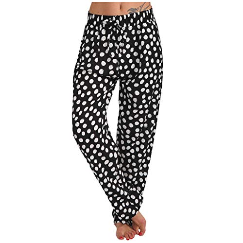 Lazzboy Store Haremshose Damen Mit Gesmoktem Bund Gedruckt Aladin Rose Bunt Boho Hosen Frauen Lässig Plus Size Print Elastische Taille Kordelzug Gerade Lose Lange(Schwarz,4XL) von Lazzboy Store