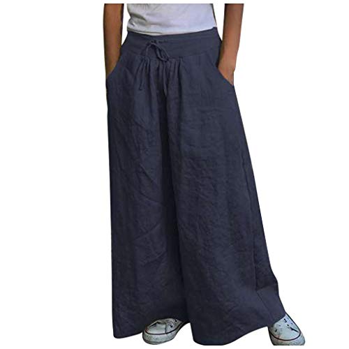 Lazzboy Store Sommerhosen Damen Locker Leinenhose Plus Größe Freizeithose Hosenrock Haremshose Yogahose Hose Mit Weitem Bein Lässige Knöchellange Lose Damenhose(Blau,2XL) von Lazzboy Store