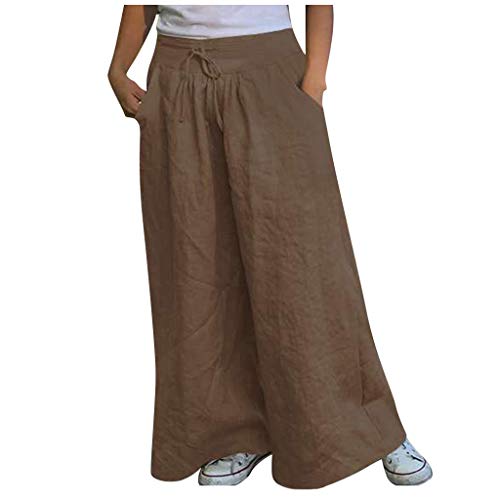 Lazzboy Store Sommerhosen Damen Locker Leinenhose Plus Größe Freizeithose Hosenrock Haremshose Yogahose Hose Mit Weitem Bein Lässige Knöchellange Lose Damenhose(Khaki,2XL) von Lazzboy Store