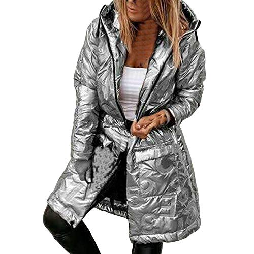 Lazzboy Store Winterjacke Damen Plus Size Pocket Frauen Winter Warmer Mantel Slim Fit Long Coat Outwear Steppmantel Warmer Parka Wintermantel (Silber,L) von Lazzboy Store