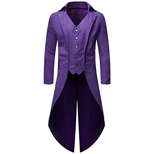 Lazzboy Store Wintermantel Herren Damen Unisex Gothic Windbreaker Retro Smoking Literarischer Retro Piratenmantel Karneval Kostüm Cospaly S-5XL (Lila,S) von Lazzboy Store