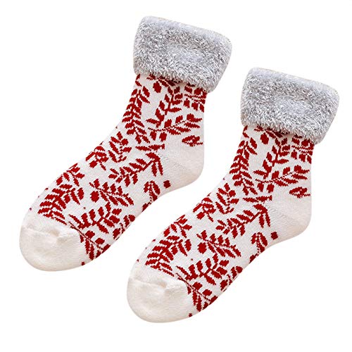 Lazzboy Weihnachtssocken Skisocken Verdickt Und Samt Winter Warme Schneeflockendruck Bodensocken Bettsocken Damen Stoppersocken Abs Antirutsch Kuschelsocken Socken (F) von Lazzboy Store