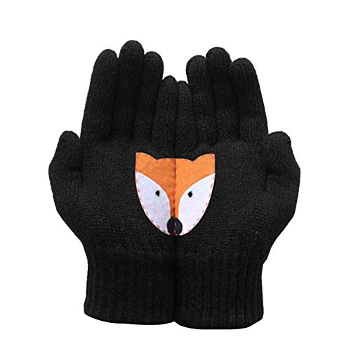 Lazzboy Winterhandschuhe Damen Wollhandschuhe Winter Warme Fuchs Druckhandschuhe Handschuhe Touchscreen Fingerhandschuhe Sport Strick Thinsulate Für Skifahren Radfahren (Schwarz) von Lazzboy Store