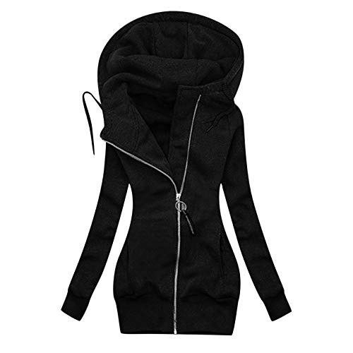 Lazzboy Winterjacke Frauen Winter Camouflage Spleißen Prints Jacke Reißverschluss Sweatshirt Langarm Mantel Sweatjacke Damen Lang Herbst Hoodie Mit Kapuze Rollkragen (V-Schwarz,M) von Lazzboy Store