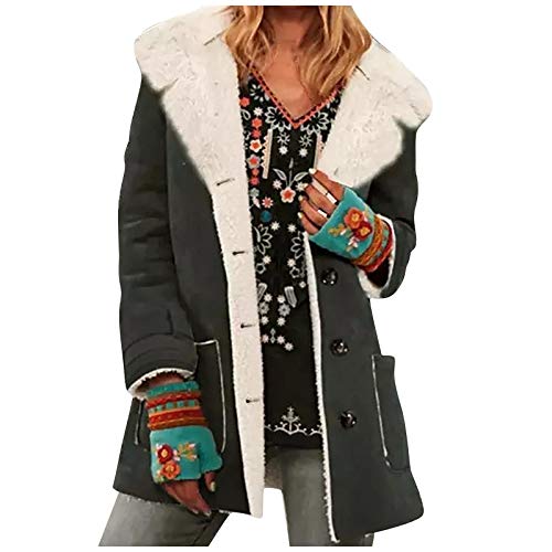 Lazzboy Wintermantel Damen Einfarbig Frauen Drehen Kragenknöpfe Mit Kapuze Langarm Shaggy Jacke Long Coat Mantel Revers Für Lose Outwear Tasche Reißverschluss Winterjacke (Schwarz,3XL) von Lazzboy Store